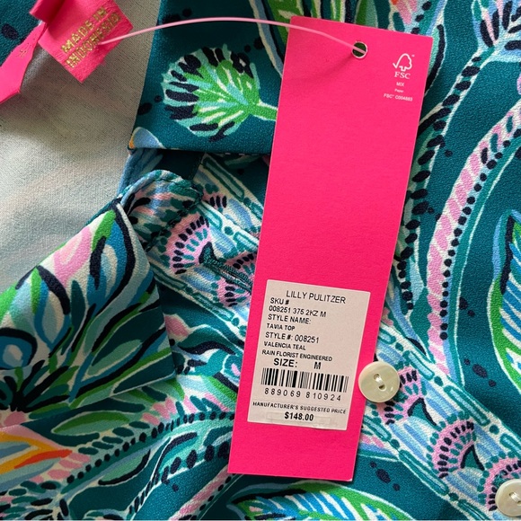 Lilly Pulitzer Tavia Top - Valencia Teal Rain Florist Engineered - Picture 4 of 5